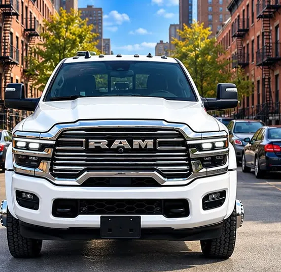 Front view of Bronx Towing Express RAM tow truck on a Bronx street